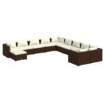 11-Piece Garden Lounge Set with Cushions Poly Rattan Wicker Outdoor Patio Furniture Brown