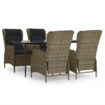 5-Piece Garden Dining Set Brown Poly Rattan Wicker Outdoor Patio Furniture