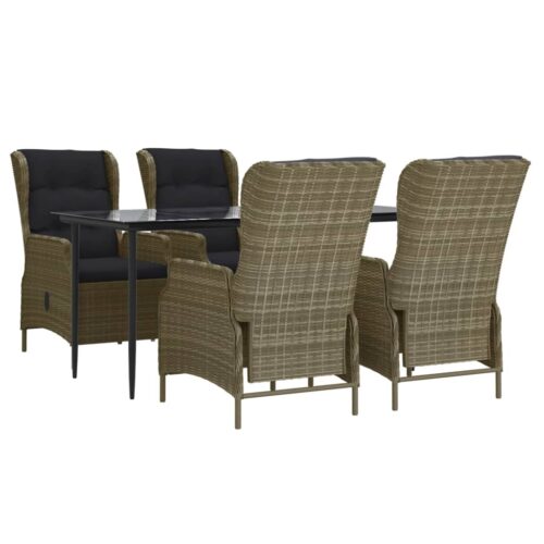 5-Piece Garden Dining Set Brown Poly Rattan Wicker Outdoor Patio Furniture - Image 3