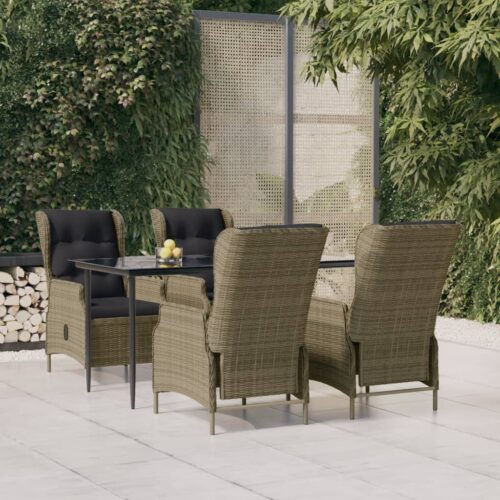 5-Piece Garden Dining Set Brown Poly Rattan Wicker Outdoor Patio Furniture - Image 12