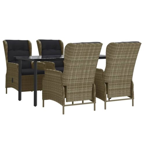 5-Piece Garden Dining Set Brown Poly Rattan Wicker Outdoor Patio Furniture - Image 3