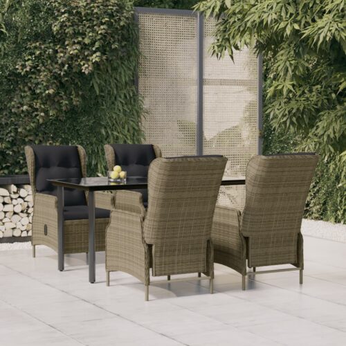 5-Piece Garden Dining Set Brown Poly Rattan Wicker Outdoor Patio Furniture - Image 12