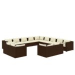 13-Piece Garden Lounge Set with Cushions Brown Poly Rattan Wicker Outdoor Patio Furniture