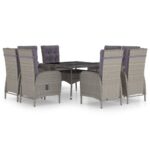 9-Piece Garden Dining Set Poly Rattan Wicker Outdoor Patio Furniture Glass Grey