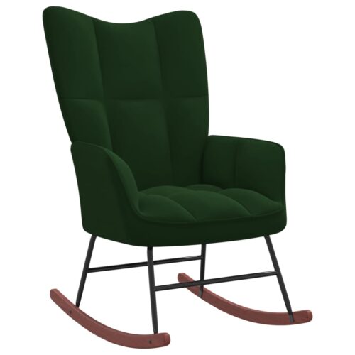 Velvet Rocking Chair Lounge Living Room Nursery Accent Armchair Dark Green - Image 8