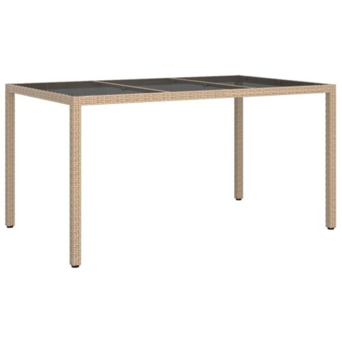 Garden Table 150x90x75cm Tempered Glass Poly Rattan Beige
