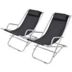 Reclining Deck Chairs 2pcs Steel Black