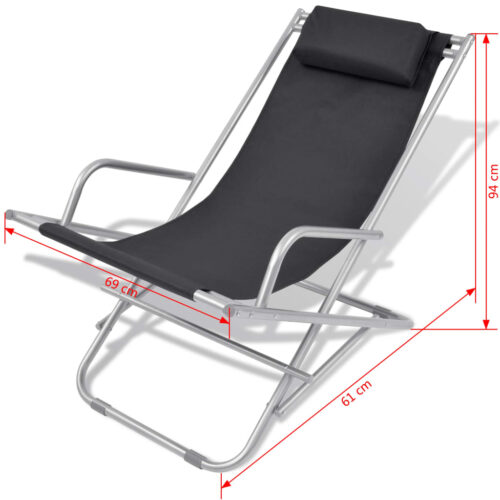 Reclining Deck Chairs 2pcs Steel Black - Image 9