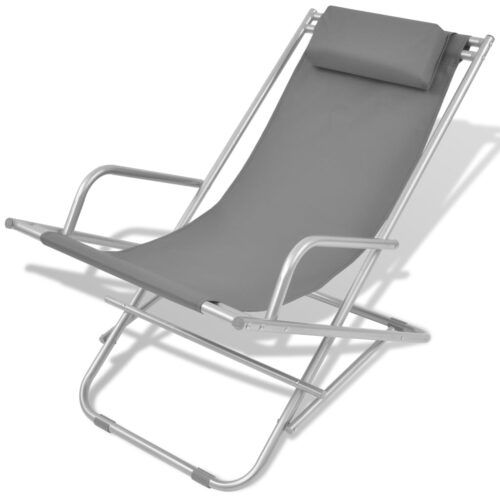 Reclining Deck Chairs 2pcs Steel Grey - Image 2