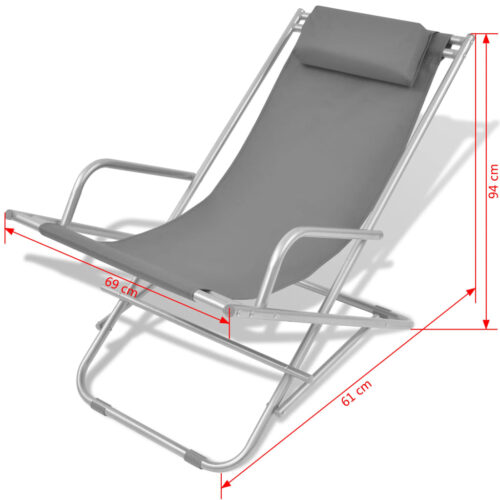 Reclining Deck Chairs 2pcs Steel Grey - Image 9