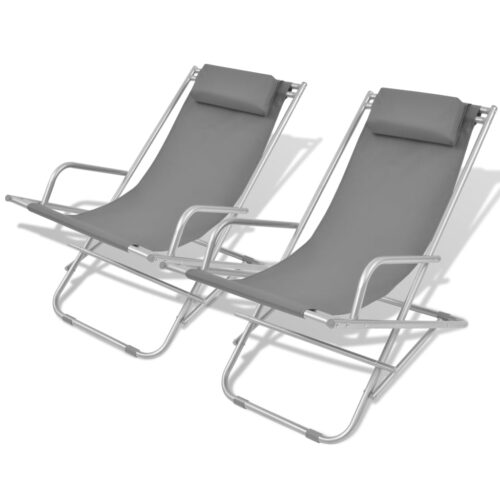 Reclining Deck Chairs 2pcs Steel Grey - Image 10