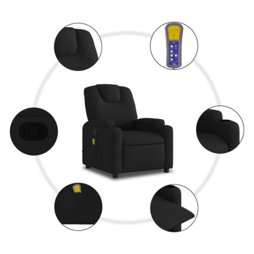 Massage Recliner Chair Black Fabric - Image 8