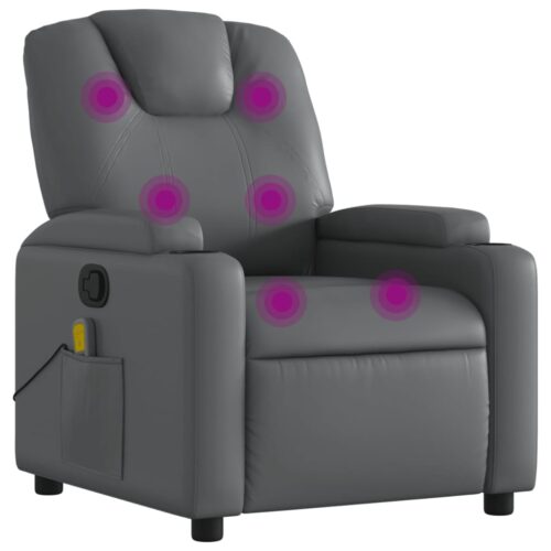 Massage Recliner Chair Grey Faux Leather - Image 2