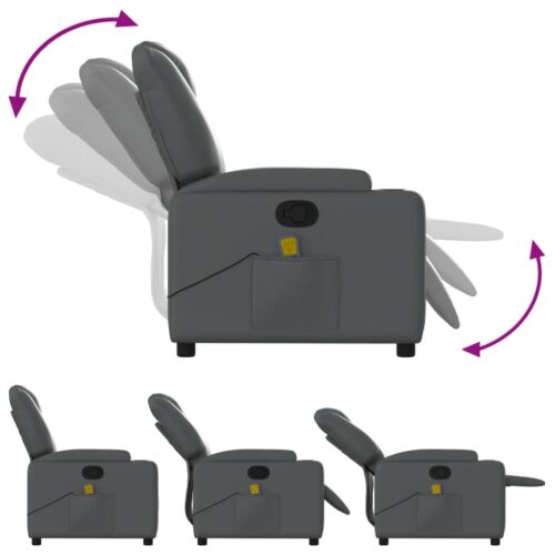 Massage Recliner Chair Grey Faux Leather - Image 7