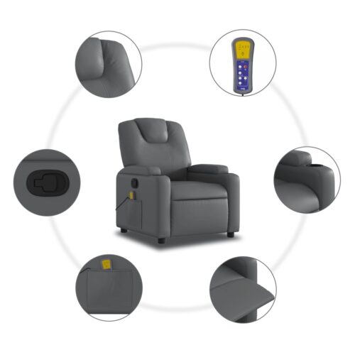 Massage Recliner Chair Grey Faux Leather - Image 8