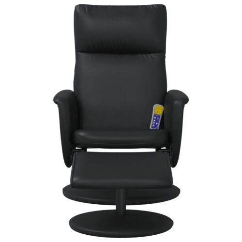 Massage Recliner Chair with Footstool Black Faux Leather - Image 3