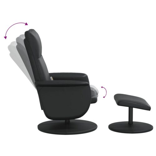 Massage Recliner Chair with Footstool Black Faux Leather - Image 6