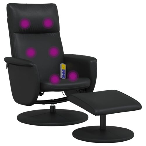 Massage Recliner Chair with Footstool Black Faux Leather - Image 7