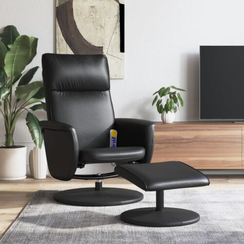 Massage Recliner Chair with Footstool Black Faux Leather - Image 12