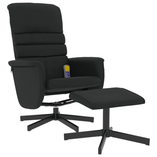 Massage Recliner Chair with Footstool Black Faux Leather - Image 2