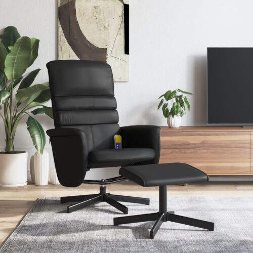 Massage Recliner Chair with Footstool Black Faux Leather - Image 12