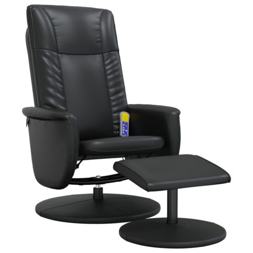 Massage Recliner Chair with Footstool Black Faux Leather - Image 2