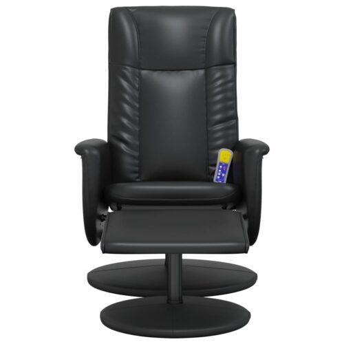 Massage Recliner Chair with Footstool Black Faux Leather - Image 3