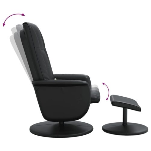 Massage Recliner Chair with Footstool Black Faux Leather - Image 6