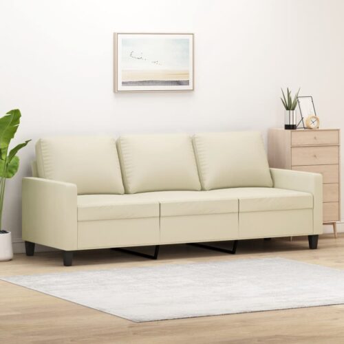 3-Seater Sofa Lounge Couch Futon Accent Chair Modern Faux Leather Cream 180cm - Image 9