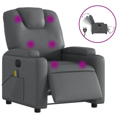 Electric Massage Recliner Chair Grey Faux Leather - Image 2