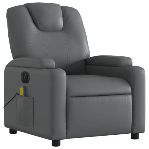 Electric Massage Recliner Chair Grey Faux Leather - Image 3