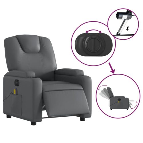 Electric Massage Recliner Chair Grey Faux Leather - Image 5