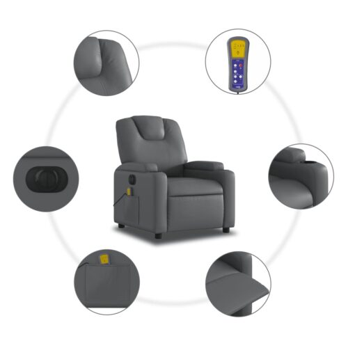 Electric Massage Recliner Chair Grey Faux Leather - Image 7