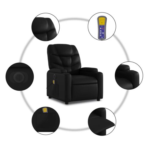 Electric Massage Recliner Chair Black Faux Leather - Image 7