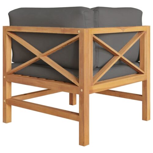 Corner Sofas 2pcs with Dark Grey Cushions Solid Teak Wood - Image 4