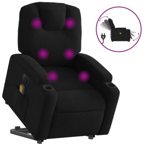 Electric Stand up Massage Recliner Chair Black Fabric - Image 2