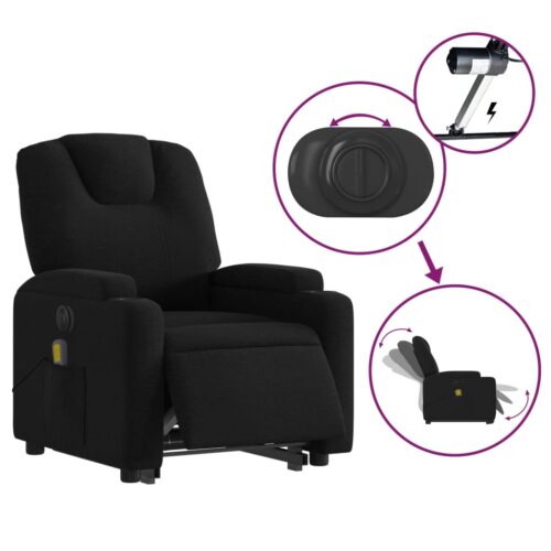 Electric Stand up Massage Recliner Chair Black Fabric - Image 5