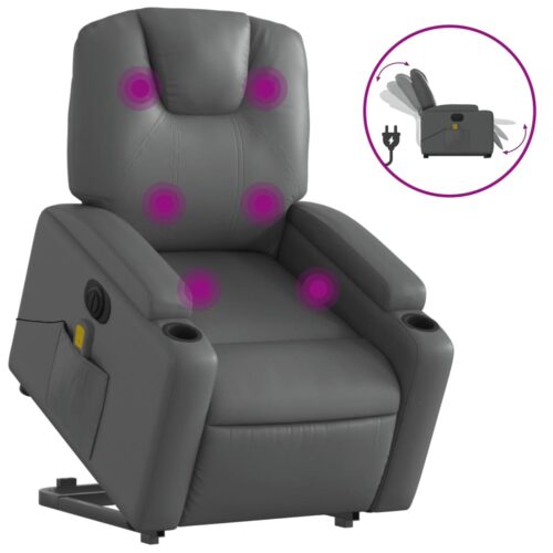 Electric Stand up Massage Recliner Chair Grey Faux Leather - Image 2