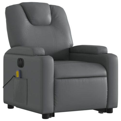 Electric Stand up Massage Recliner Chair Grey Faux Leather - Image 3