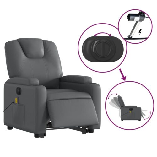 Electric Stand up Massage Recliner Chair Grey Faux Leather - Image 5