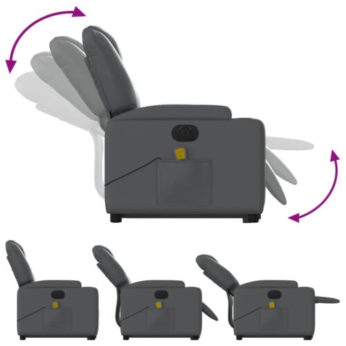Electric Stand up Massage Recliner Chair Grey Faux Leather - Image 6