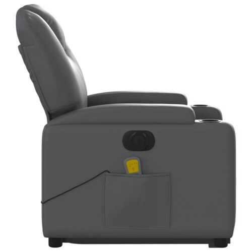 Electric Stand up Massage Recliner Chair Grey Faux Leather - Image 9