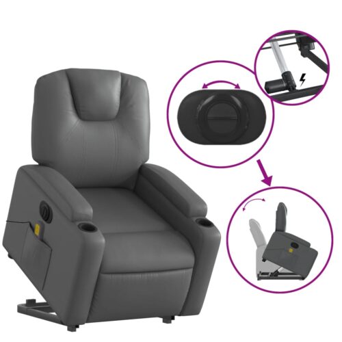 Electric Stand up Massage Recliner Chair Grey Faux Leather - Image 10
