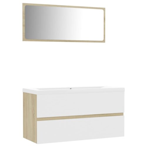 Bathroom Furniture Set White Sonoma Oak Engineered Wood - Image 2