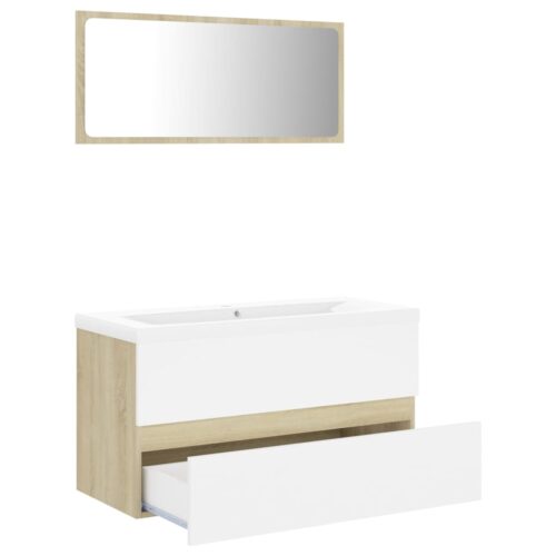 Bathroom Furniture Set White Sonoma Oak Engineered Wood - Image 3