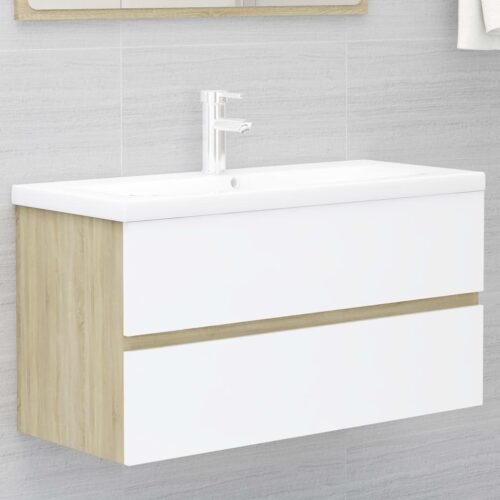 Bathroom Furniture Set White Sonoma Oak Engineered Wood - Image 10