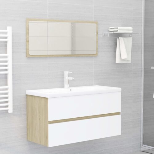 Bathroom Furniture Set White Sonoma Oak Engineered Wood - Image 12