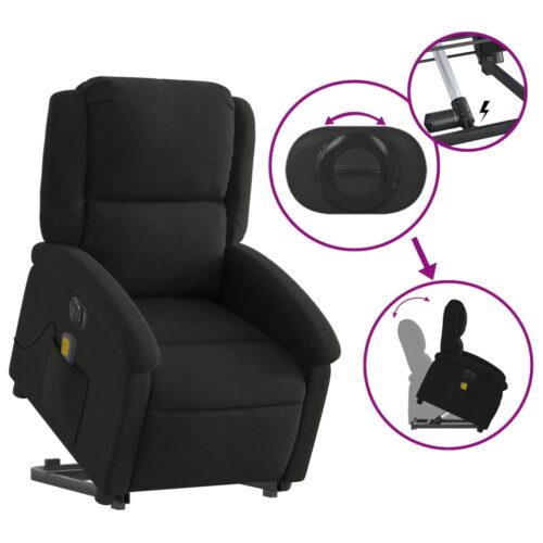 Electric Stand up Massage Recliner Chair Black Fabric - Image 5