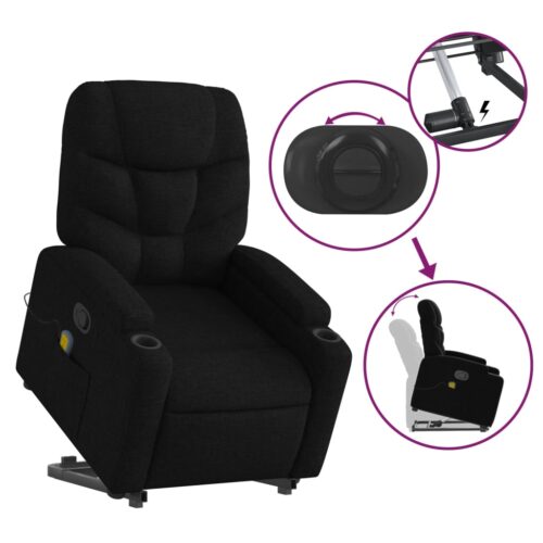 Stand up Massage Recliner Chair Black Fabric - Image 5