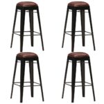 Bar Stools 4pcs Black Real Leather